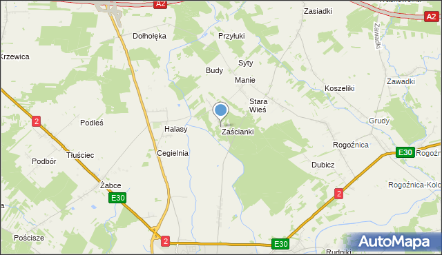 mapa Zaścianki, Zaścianki gmina Międzyrzec Podlaski na mapie Targeo